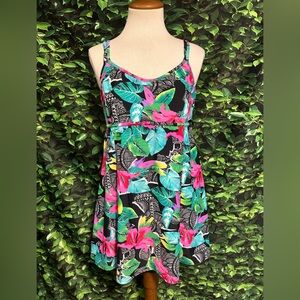 ISLAND PEARLS One Piece Swimsuit Blue Black Pink Tropical Floral Womens 10